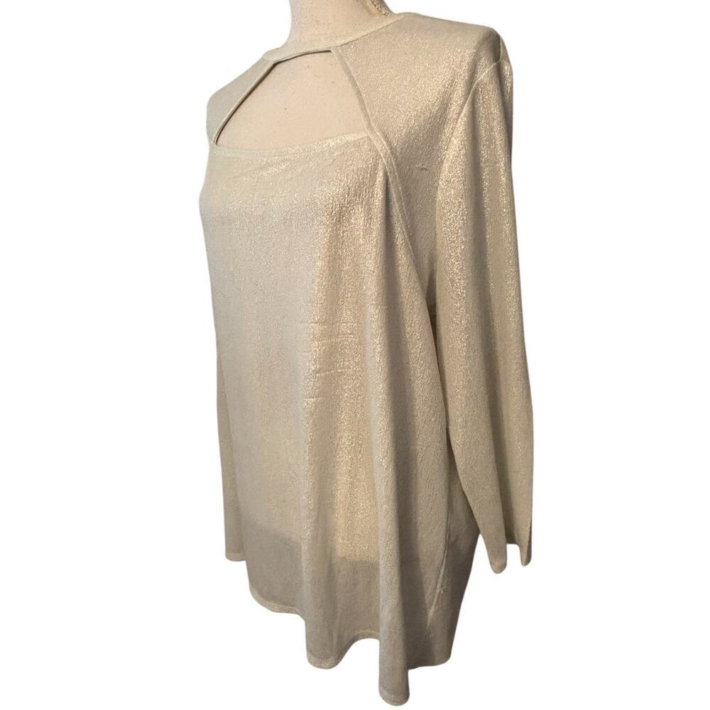 Lane Bryant Size 22/24 Metallic White Silver Festive Boat Neck Blouse Holiday - Picture 3 of 9